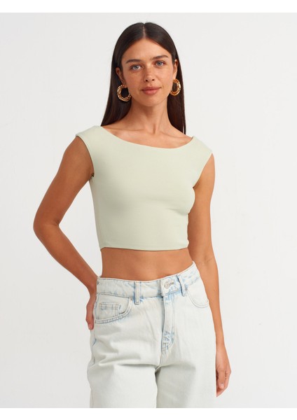20869 Kayık Yaka Crop Top-Mint