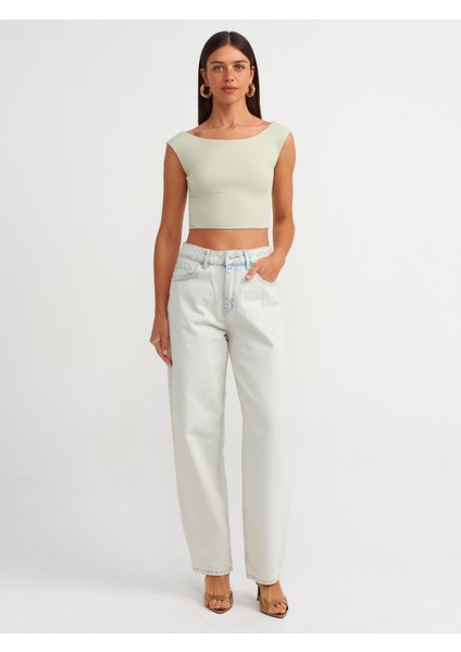 20869 Kayık Yaka Crop Top-Mint fırsatları