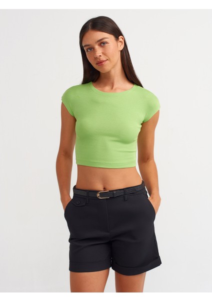 30528 Pamuk Ve Modal Karışımlı Crop Top-Açık Yeşil