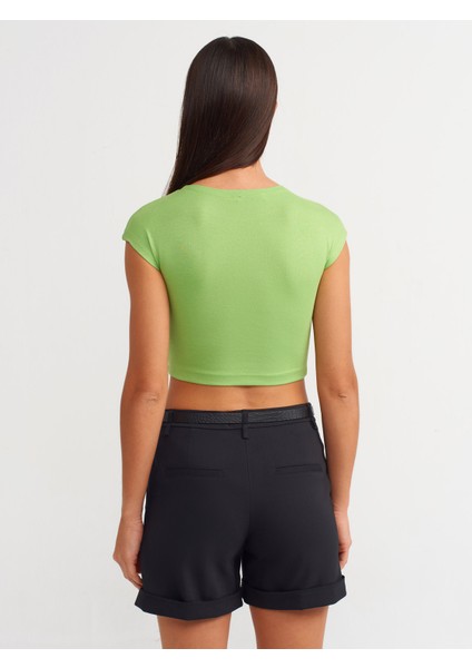 30528 Pamuk Ve Modal Karışımlı Crop Top-Açık Yeşil fiyatları