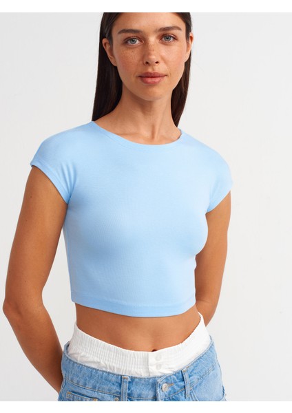 30528 Pamuk ve Modal Karışımlı Crop Top-Açık Mavi