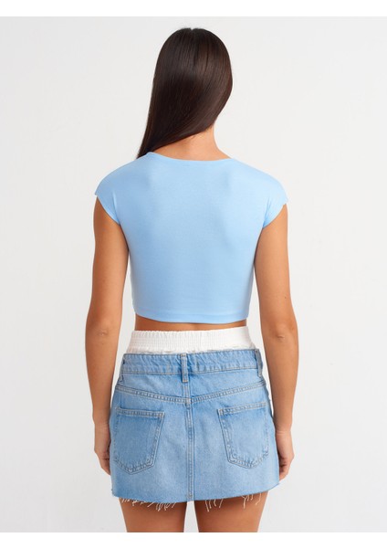 30528 Pamuk ve Modal Karışımlı Crop Top-Açık Mavi fiyatları