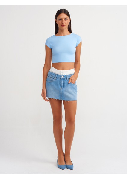 30528 Pamuk ve Modal Karışımlı Crop Top-Açık Mavi modelleri