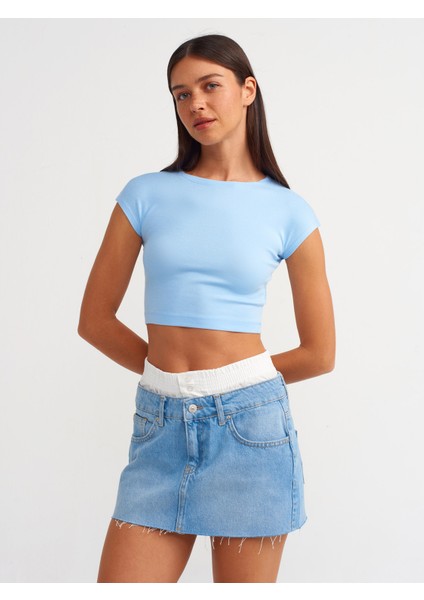 30528 Pamuk ve Modal Karışımlı Crop Top-Açık Mavi fırsatları