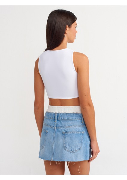 80566 Boxer Detaylı Denim Mini Etek-Mavi fiyatları