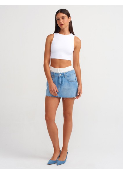 80566 Boxer Detaylı Denim Mini Etek-Mavi modelleri