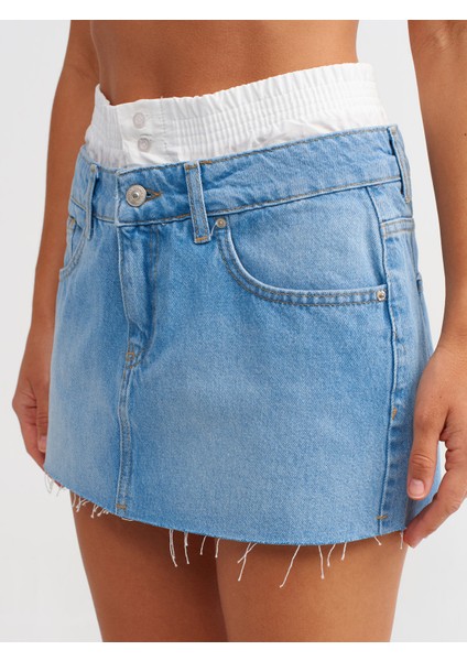 80566 Boxer Detaylı Denim Mini Etek-Mavi fırsatları