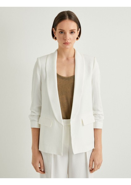 Blazer Ceket Drapeli Kollu Cepli Viskon Keten Karışımlı Standart Kesim 4SAK50131PW fiyatları