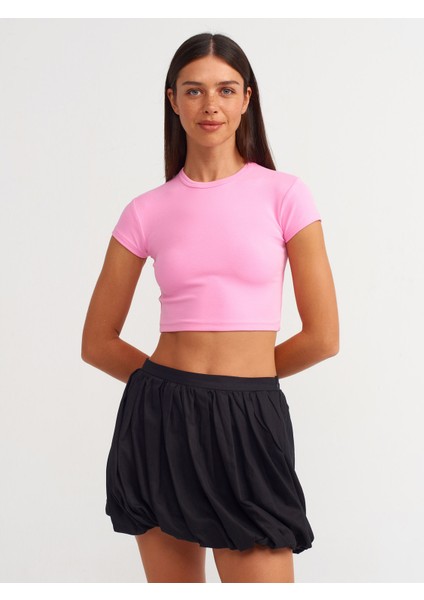 30936 Vücuda Oturan Crop Top-Pembe