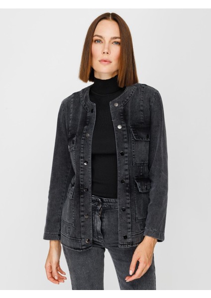 Cep Detaylı Denim Ceket - Siyah modelleri