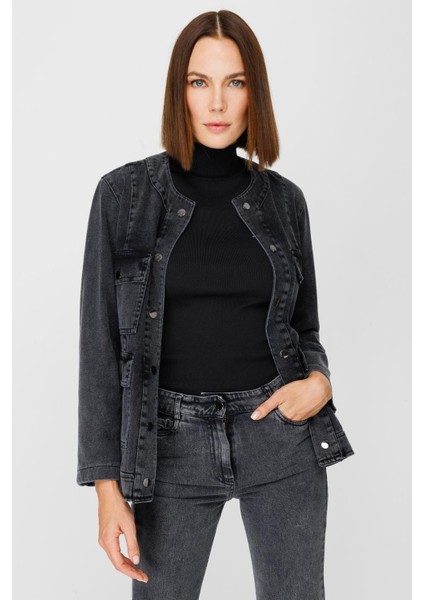 Cep Detaylı Denim Ceket - Siyah fırsatları