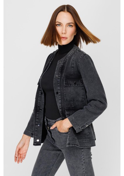 Cep Detaylı Denim Ceket - Siyah indirimleri