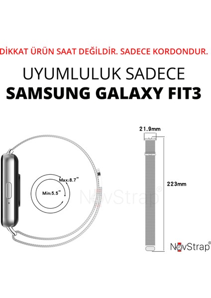 Novstrap Samsung Galaxy Fit 3 ile Uyumlu Kordon Mıknatıslı Metal Hasır Kordon Kayış