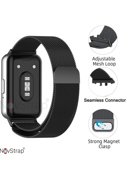 Novstrap Samsung Galaxy Fit 3 ile Uyumlu Kordon Mıknatıslı Metal Hasır Kordon Kayış