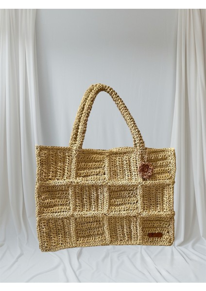 El Yapımı Örgü Hasır Patchwork Tasarım Çanta, Plaj Çantası (Hediyeli) fırsatları