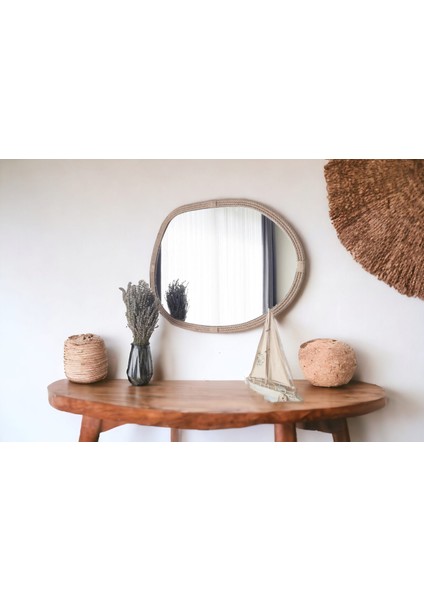 Jut Halatlı Asimetrik Dekoratif Duvar Salon Banyo Aynası 61X81 cm