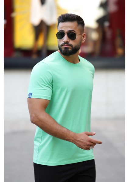 Erkek Kısa Kol Standart Kalıp 0 Yaka Basic T-Shirt 87911 Su Yeşili fiyatları