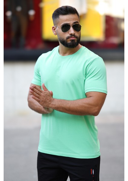 Erkek Kısa Kol Standart Kalıp 0 Yaka Basic T-Shirt 87911 Su Yeşili fırsatları