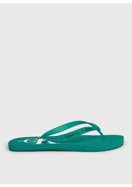 Beyaz - Turkuaz Erkek Plaj Terliği Beach Sandal Monogram Tpu