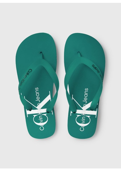 Beyaz - Turkuaz Erkek Plaj Terliği Beach Sandal Monogram Tpu fırsatları