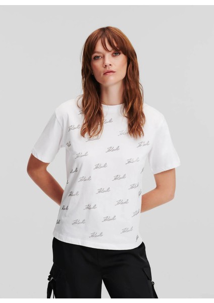 Yuvarlak Yaka Baskılı Beyaz Kadın T-Shirt 240W1704 fiyatları