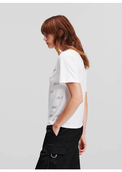 Yuvarlak Yaka Baskılı Beyaz Kadın T-Shirt 240W1704 modelleri