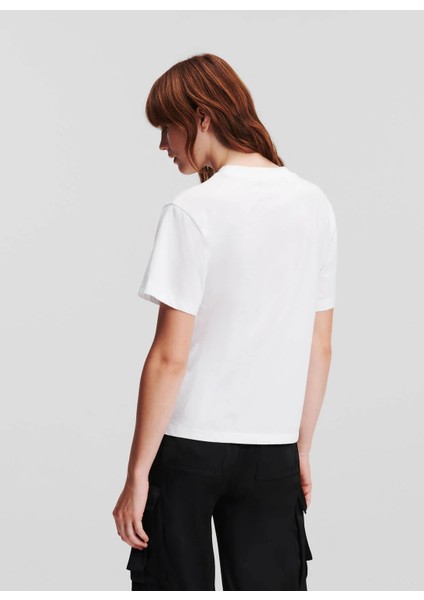 Yuvarlak Yaka Baskılı Beyaz Kadın T-Shirt 240W1704 fırsatları