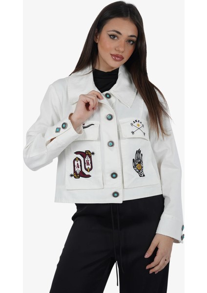 Beyaz Kadın Denim Ceket GIKD05156
