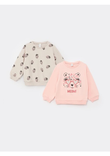 Lcw Baby Bisiklet Yaka Uzun Kollu Baskılı Kız Bebek Sweatshirt 2'li