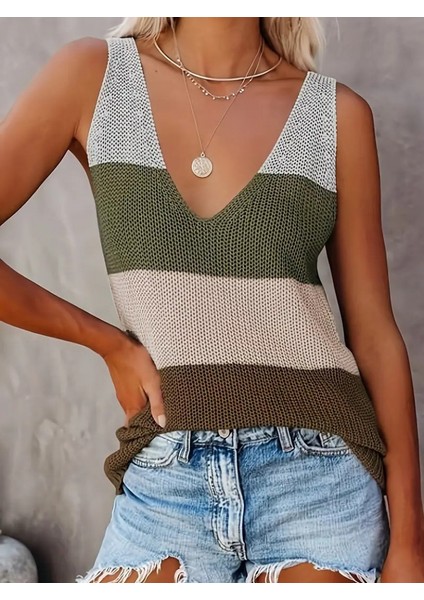 Kadın V Yaka 4 Renk Kolsuz Triko Bluz modelleri