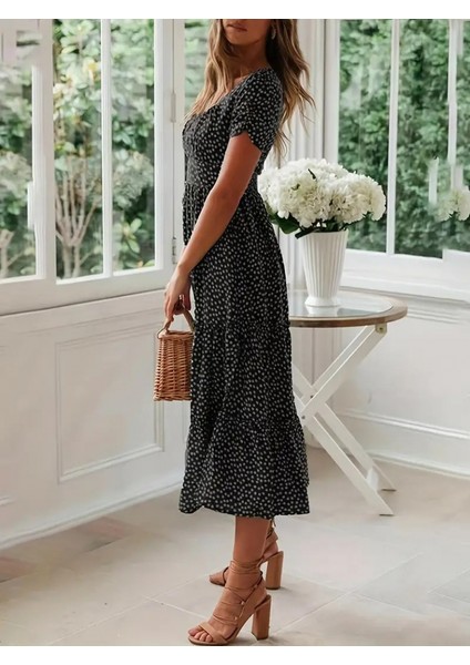 Kadın Kısa Kollu Mini Çiçek Baskılı Süprem Mini Boy Elbise modelleri