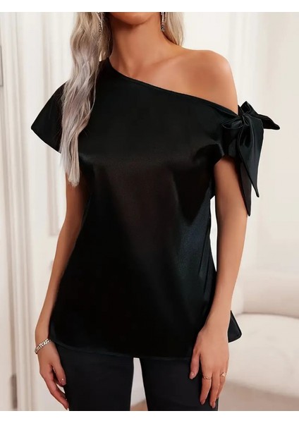 Kadın Tek Omuz Bağlamalı Saten Bluz fırsatları