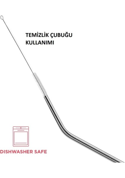 5 Parça Paslanmaz Çelik Pipet ve Pipet Temizleme Fırçası Seti