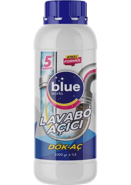 Blue Works Dök-Aç Lavabo Banyo Wc Açıcı Mucize Etkili Tıkanıklık Giderici Gider Açıcısı 2 kg