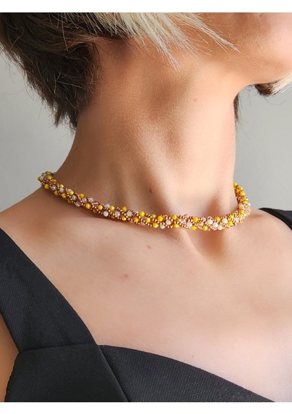 Etnik Bohem Sarmal Dönmeli Model Kristal Sarı Kristal Boncuk Kolye