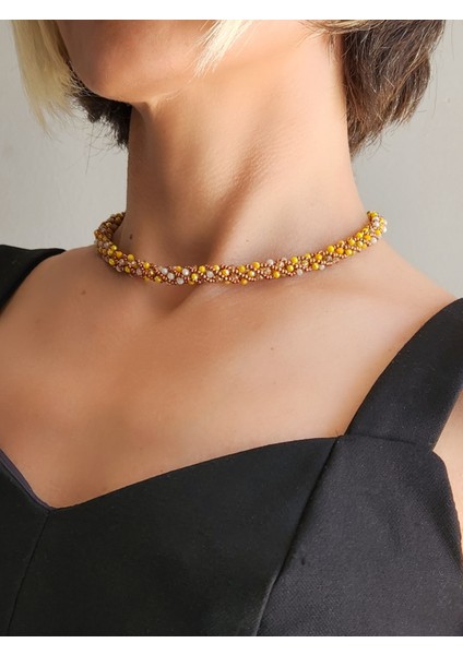Etnik Bohem Sarmal Dönmeli Model Kristal Sarı Kristal Boncuk Kolye