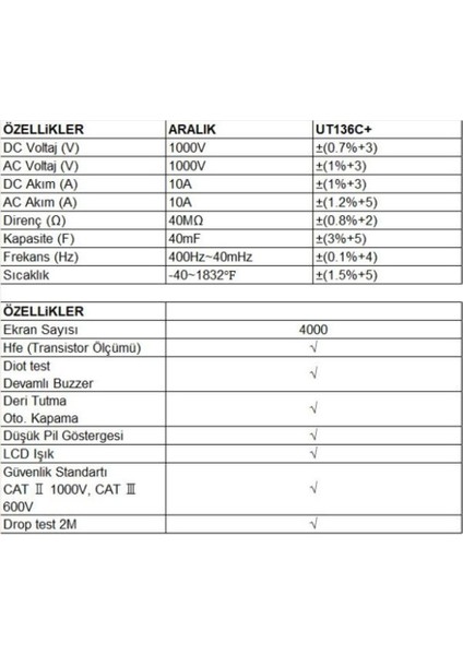 Ut 136C+ Dijital Multimetre El Tipi Dijital Ölçü Aleti