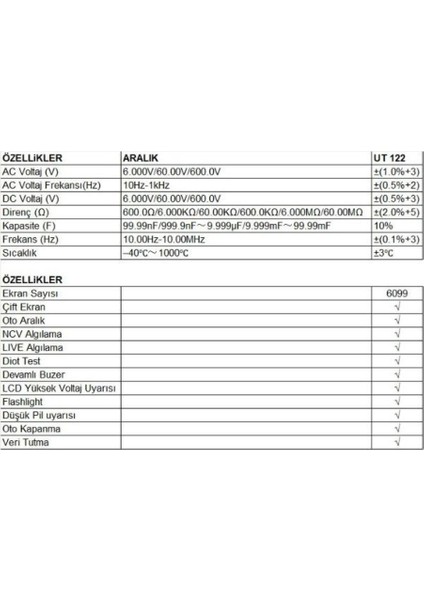 Ut 122 Akıllı Dijital Multimetre Ölçü Aleti