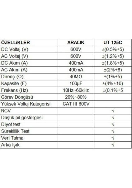 Ut 125C Cep Tipi Dijital Ölçü Aleti Multimetre