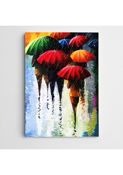 Yağmur ve Şemsiyeler Modern Sanat Kanvas Tablo