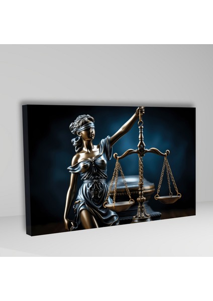 Tekli Yatay Kanvas Avukat Büro Tablosu Adalet Terazisi ve Kadın