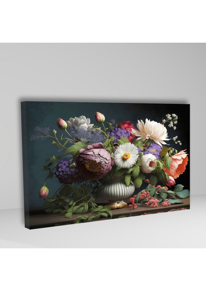 Tekli Yatay Kanvas Duvar Tablosu Vazoda Renkli Çiçek Seremonisi fiyatları