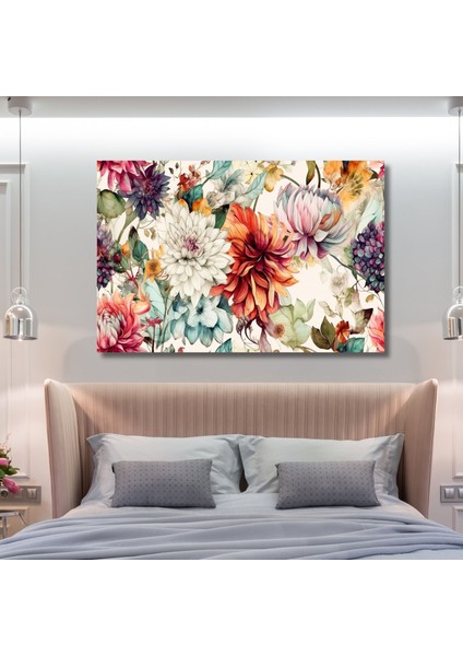 Tekli Yatay Kanvas Duvar Tablosu Renkli Çiçekler Senfonisi