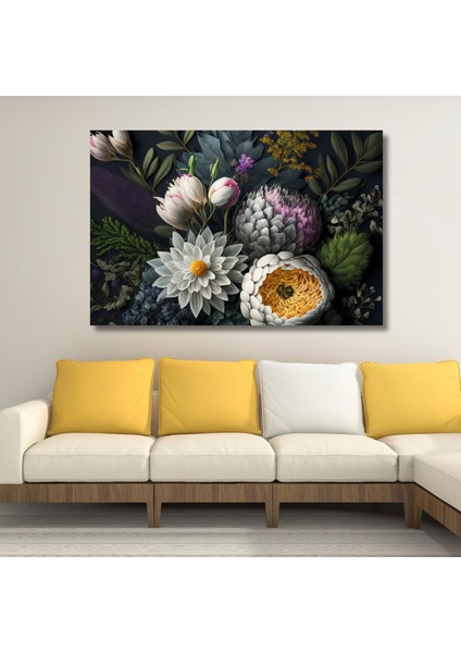 Tekli Yatay Kanvas Duvar Tablosu Renkli Protea ve Çiçek Tasarımı