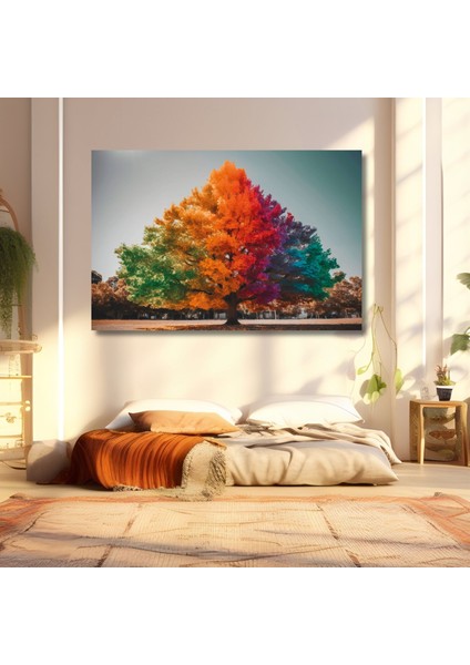 Tekli Yatay Kanvas Duvar Tablosu Renkli Çınar Ağacı Görseli