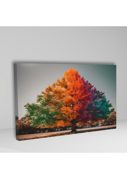 Tekli Yatay Kanvas Duvar Tablosu Renkli Çınar Ağacı Görseli fiyatları