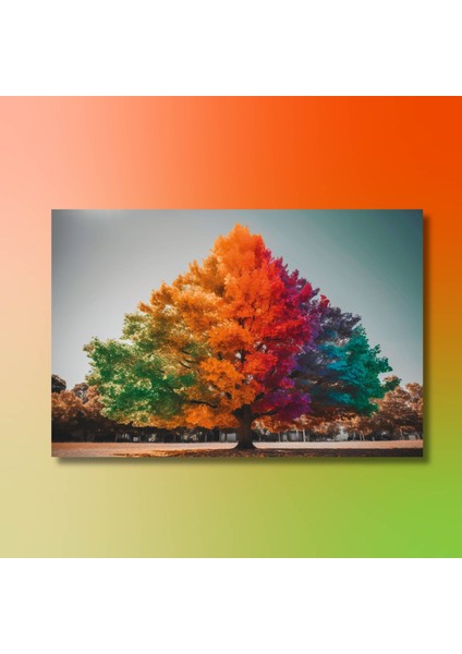 Tekli Yatay Kanvas Duvar Tablosu Renkli Çınar Ağacı Görseli modelleri