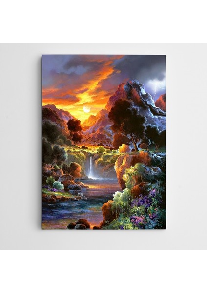 Gün Batımı ve Şelale Modern Sanat Kanvas Tablo