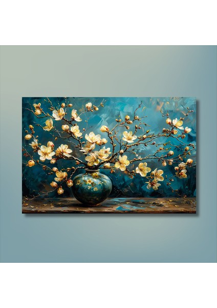Tekli Yatay Kanvas Duvar Tablosu Vazoda Kiraz Çiçeği ve Dalları modelleri