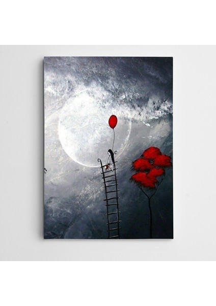 Ay Merdiven ve Kızıl Ağaçlar Modern Sanat Kanvas Tablo
